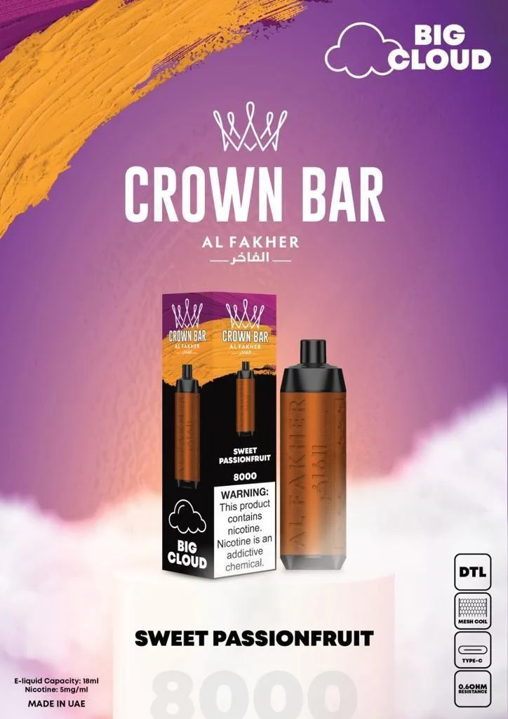 Al Fakher Sweet Passionfruit Crown Bar 8000 Puffs Dtl Vape Shop Dubai Uae