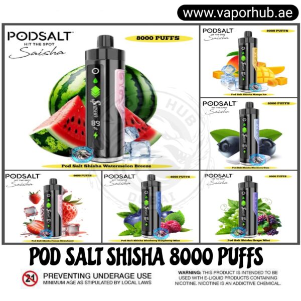 Pod Salt Shisha 8000 Puffs Disposable Vape DTL 3mg In Dubai UAE