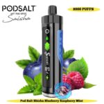 Pod Salt Shisha Bluebreey Raspberry Mint 8000 Puffs Disposable Vape DTL 3mg In Dubai UAE